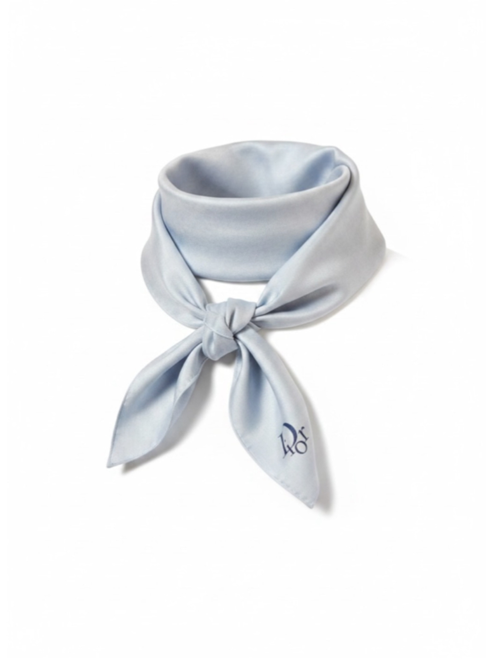 Christian Dior Vintage Pale Blue Silk Handkerchief Scarf with Navy Blue Logo 22” - Picture 2 of 10